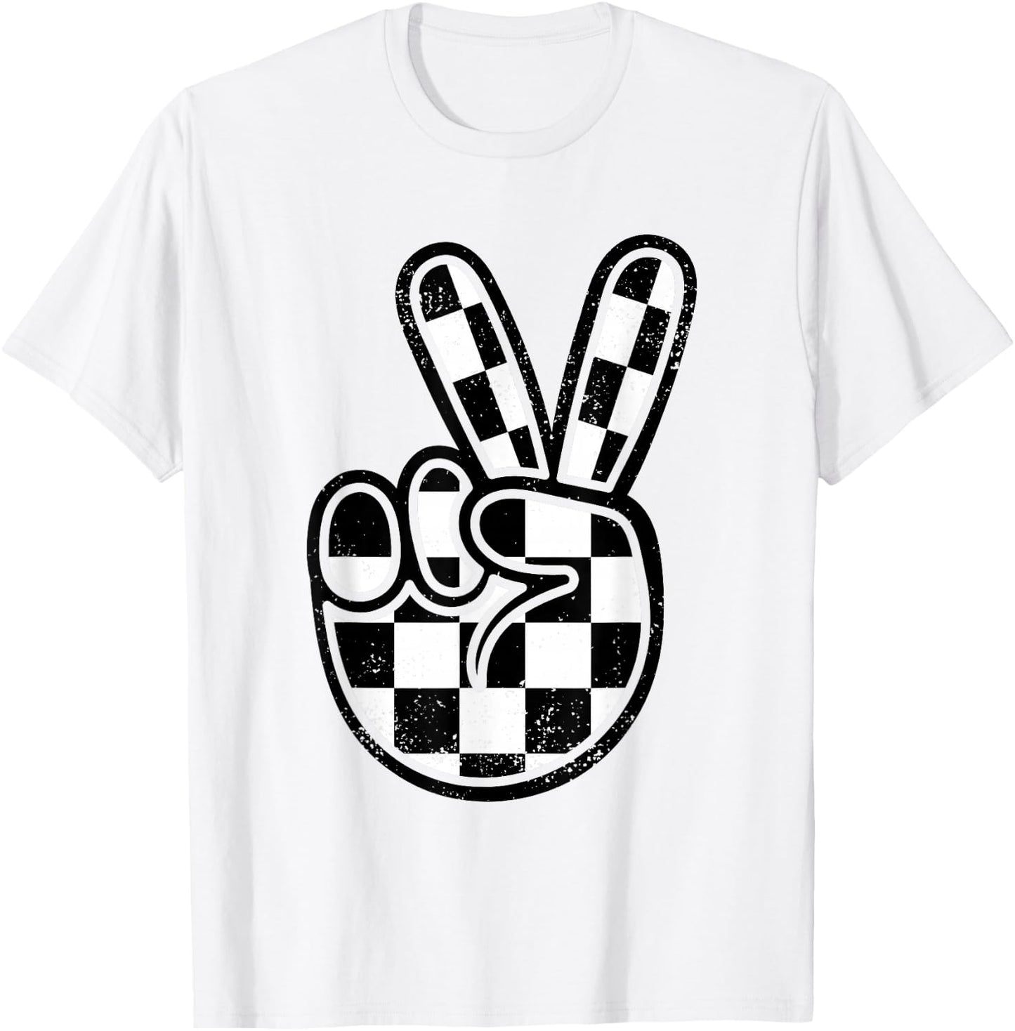 Checkered Peace Sign 60s 70s 80s Race Car Gamer Boys Toddler T-Shirt - T-Shirt | White