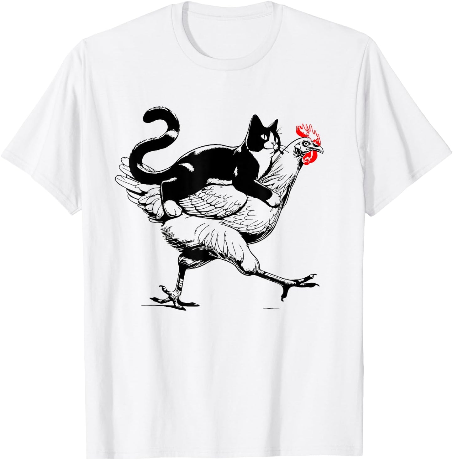 Tuxedo Cat on a Chicken Funny tuxedo cat riding a chicken Women Girls Kids T-Shirt - T-Shirt | White
