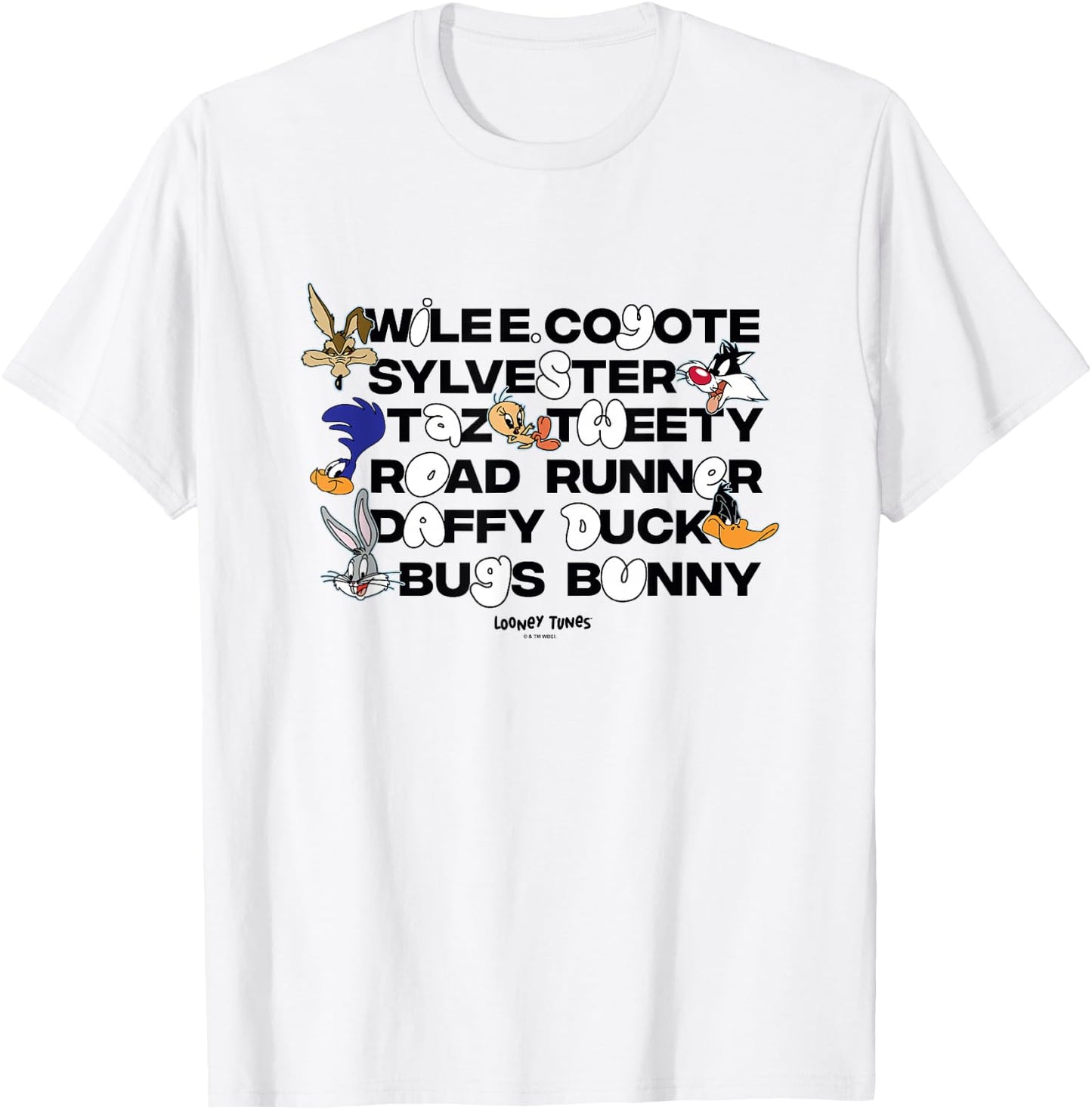 Looney Tunes Wile E. Coyote Sylvester Taz Tweety Road Runner T-Shirt - T-Shirt | White