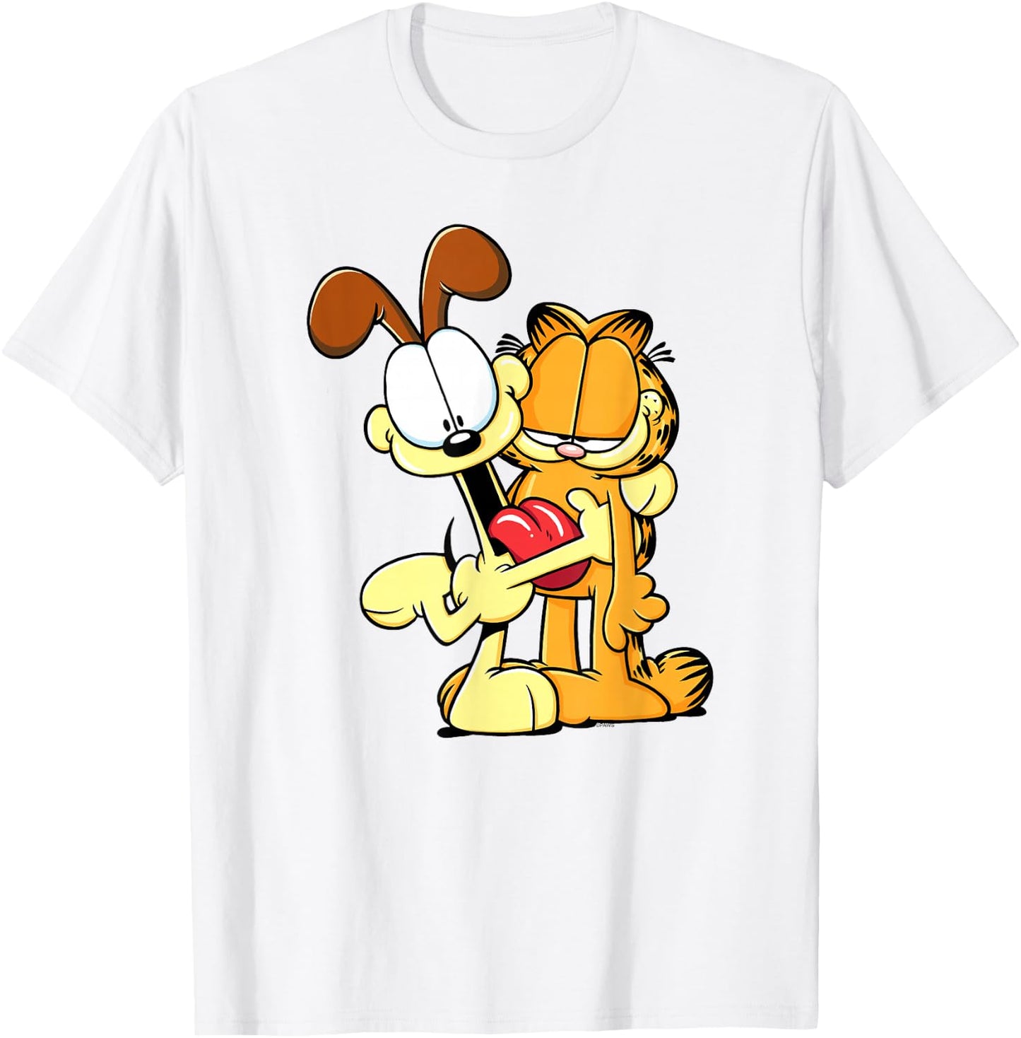 Garfield Cute Odie Hugging Garfield Love Cartoon Cat T-Shirt - T-Shirt | White
