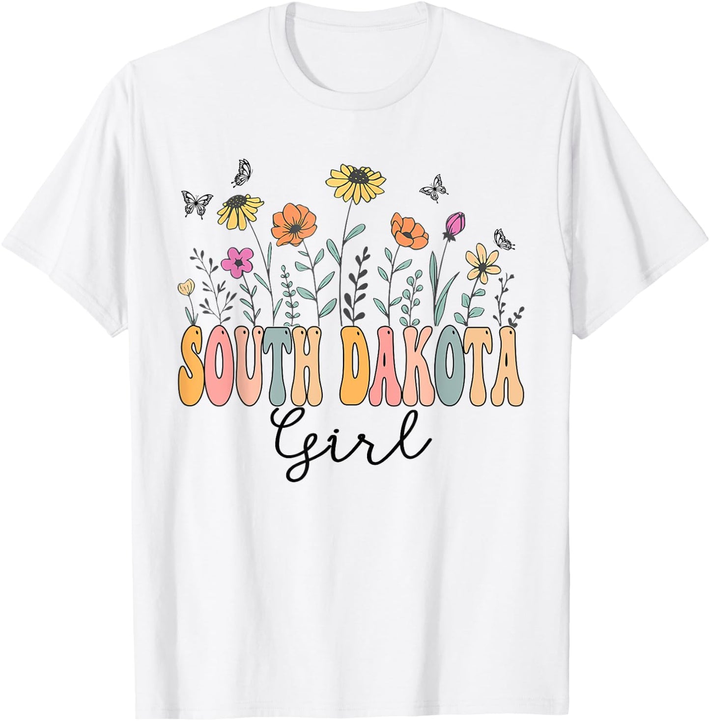 South Dakota Girl Wildflower Groovy South Dakota Lover T-Shirt - T-Shirt | White