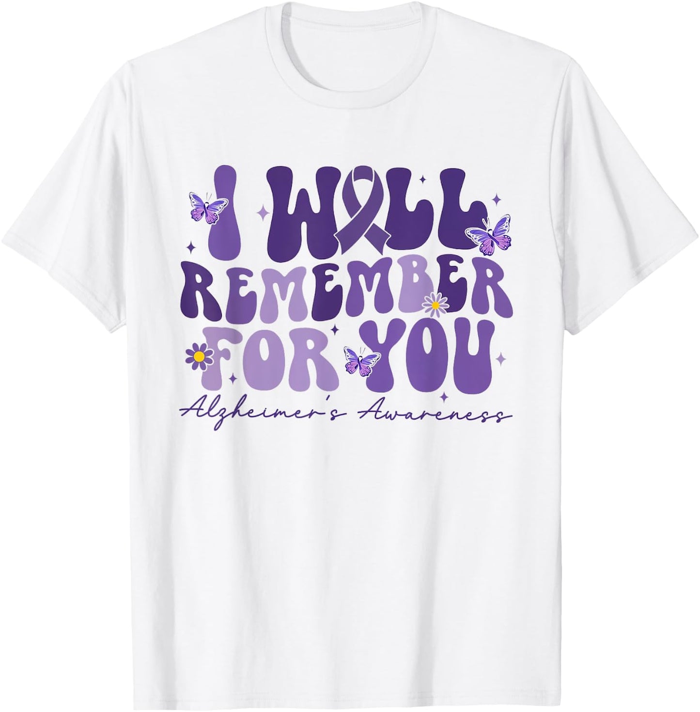 Retro I Will Remember For You Butterfly Alzheimers Awareness T-Shirt - T-Shirt | White