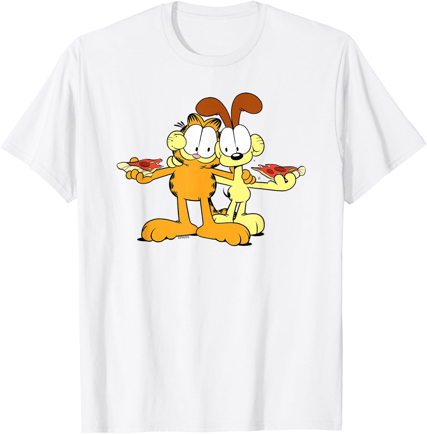 Garfield & Odie Happy Pizza Hug Cartoon Cat T-Shirt - T-Shirt | White