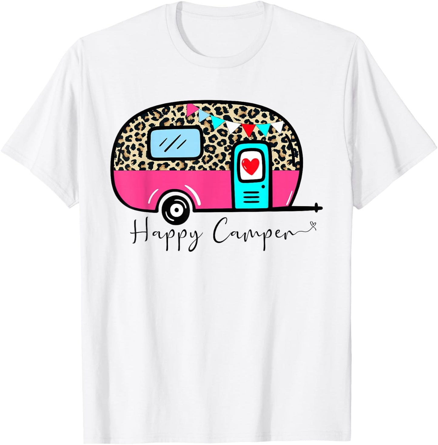 Camper Happy Summer Camp Camping Leopard Funny Glamping T-Shirt - T-Shirt | White