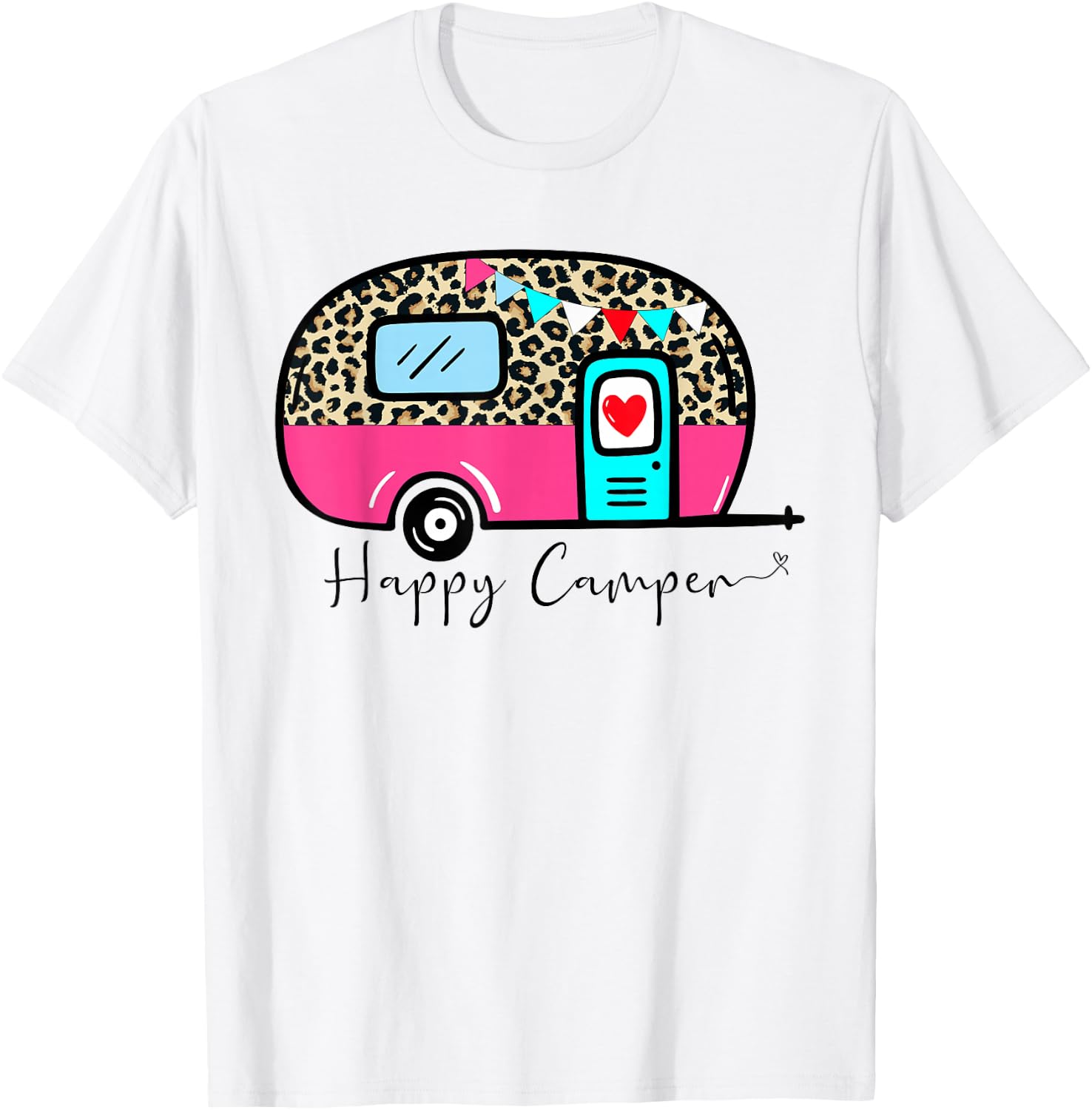 Camper Happy Summer Camp Camping Leopard Funny Glamping T-Shirt - T-Shirt | White