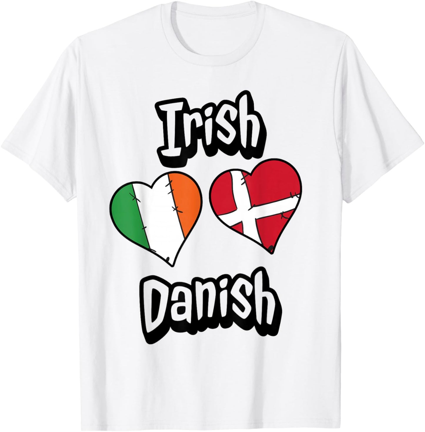 Irish Danish Flag Heart Combo Ireland Denmark T-Shirt - T-Shirt | White