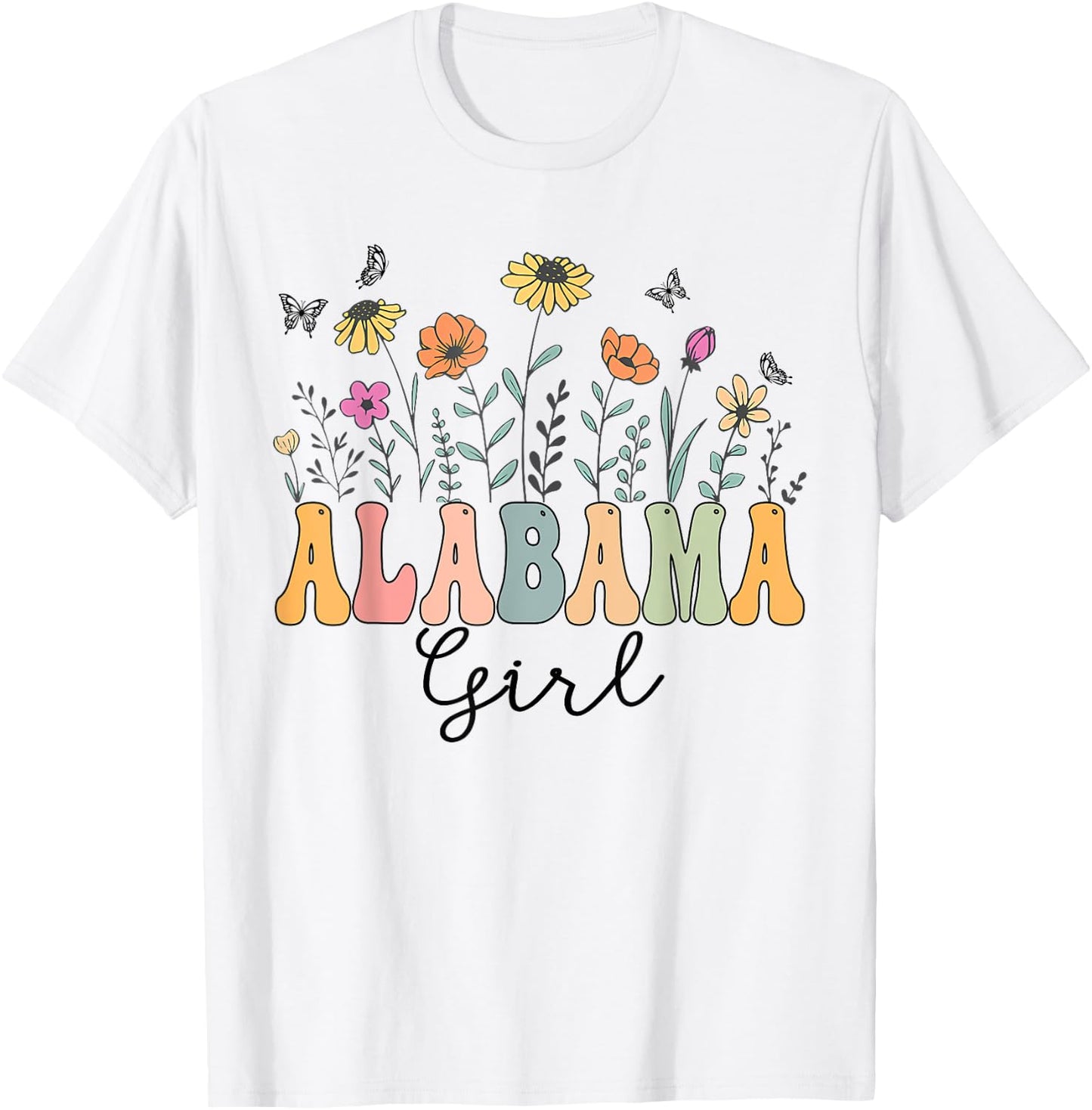 Alabama Girl Wildflower Groovy Alabama Lover T-Shirt - T-Shirt | White
