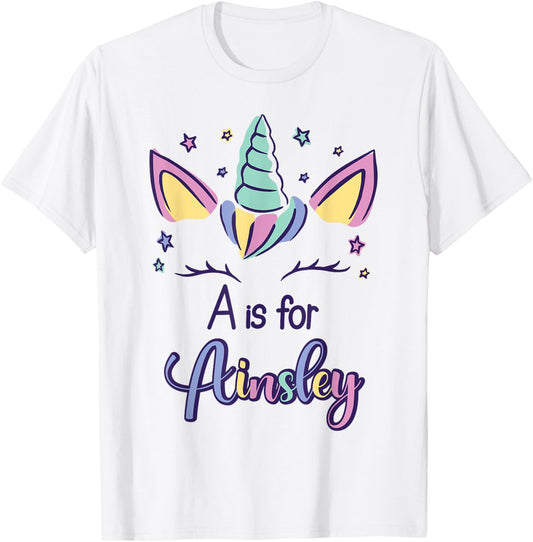 First Name Ainsley Personalized A Is For Ainsley T-Shirt - T-Shirt | White