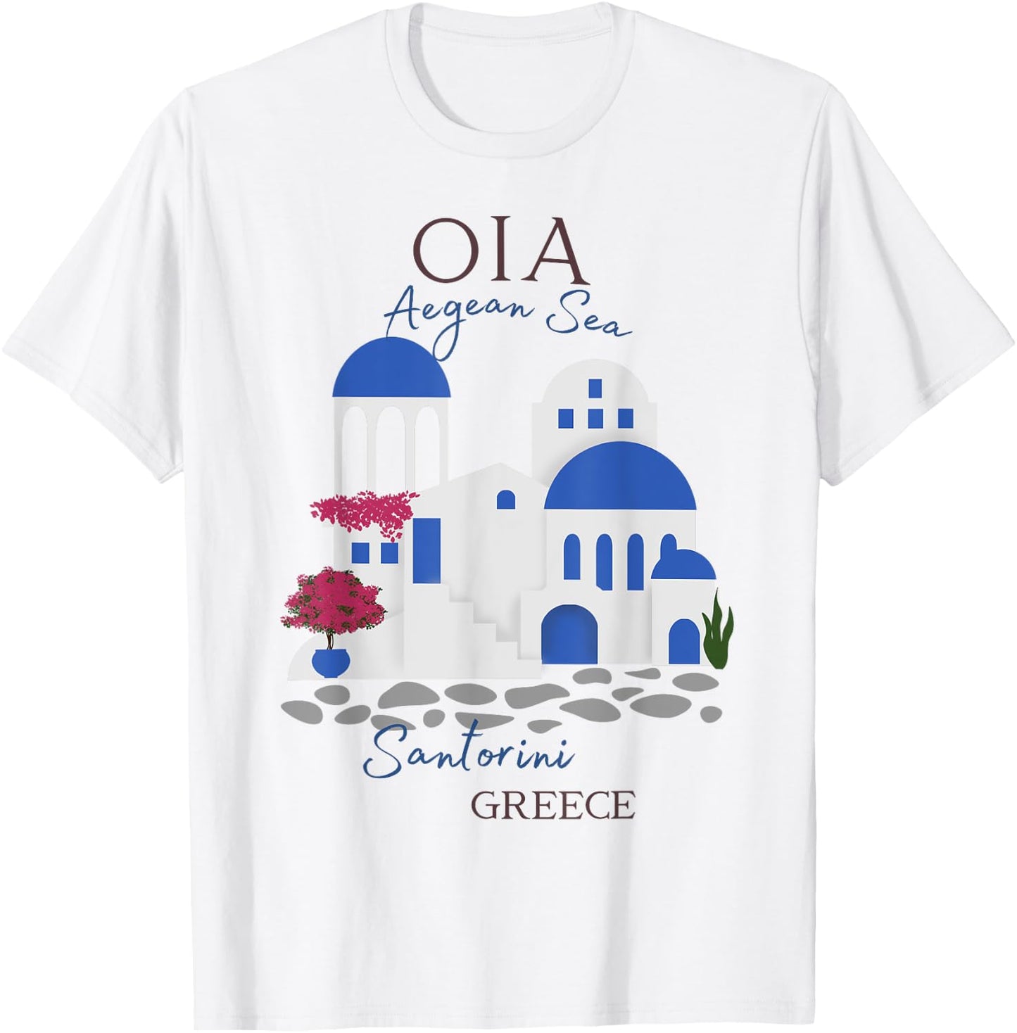 Travel Greek Island Santorini Greece Oia Village Blue Church T-Shirt - T-Shirt | White