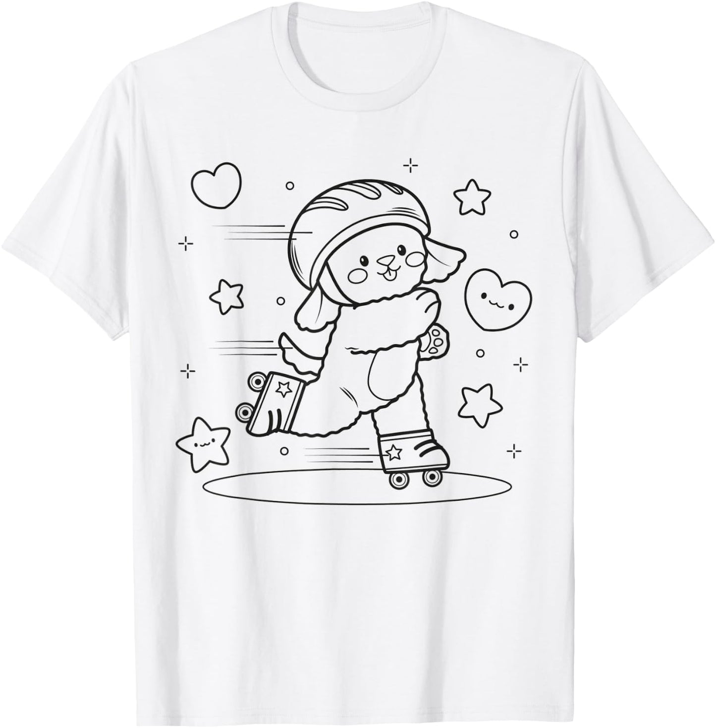 Dog roller skating to paint and color T-Shirt - T-Shirt | White