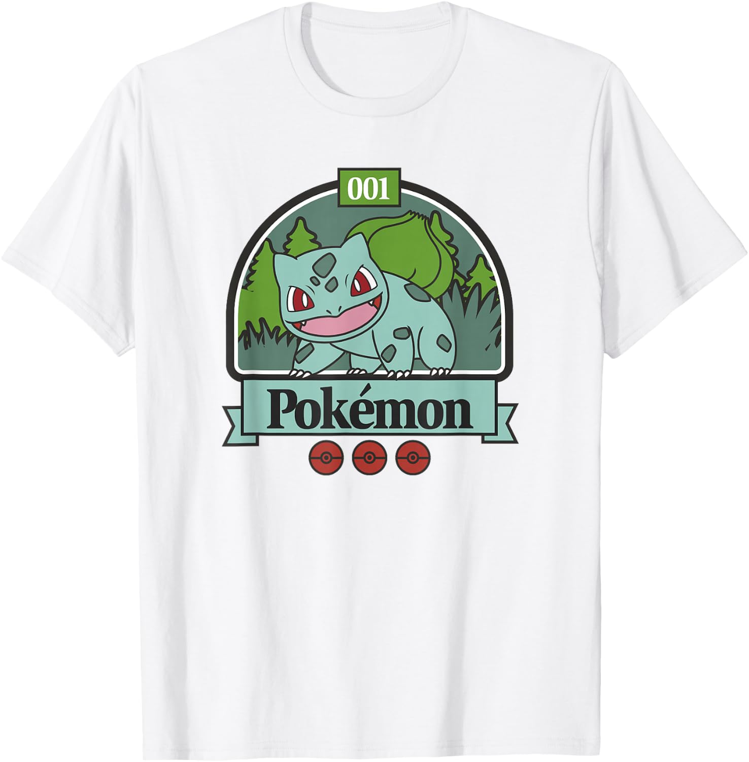 Pokémon 001 Bulbasaur Outdoor Adventure Grassy Park Badge T-Shirt - T-Shirt | White