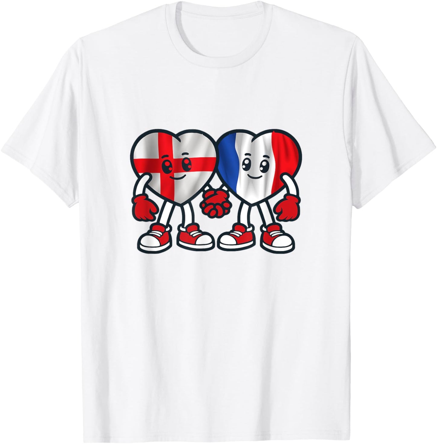 France and England Hearts Friendship T-Shirt - T-Shirt | White