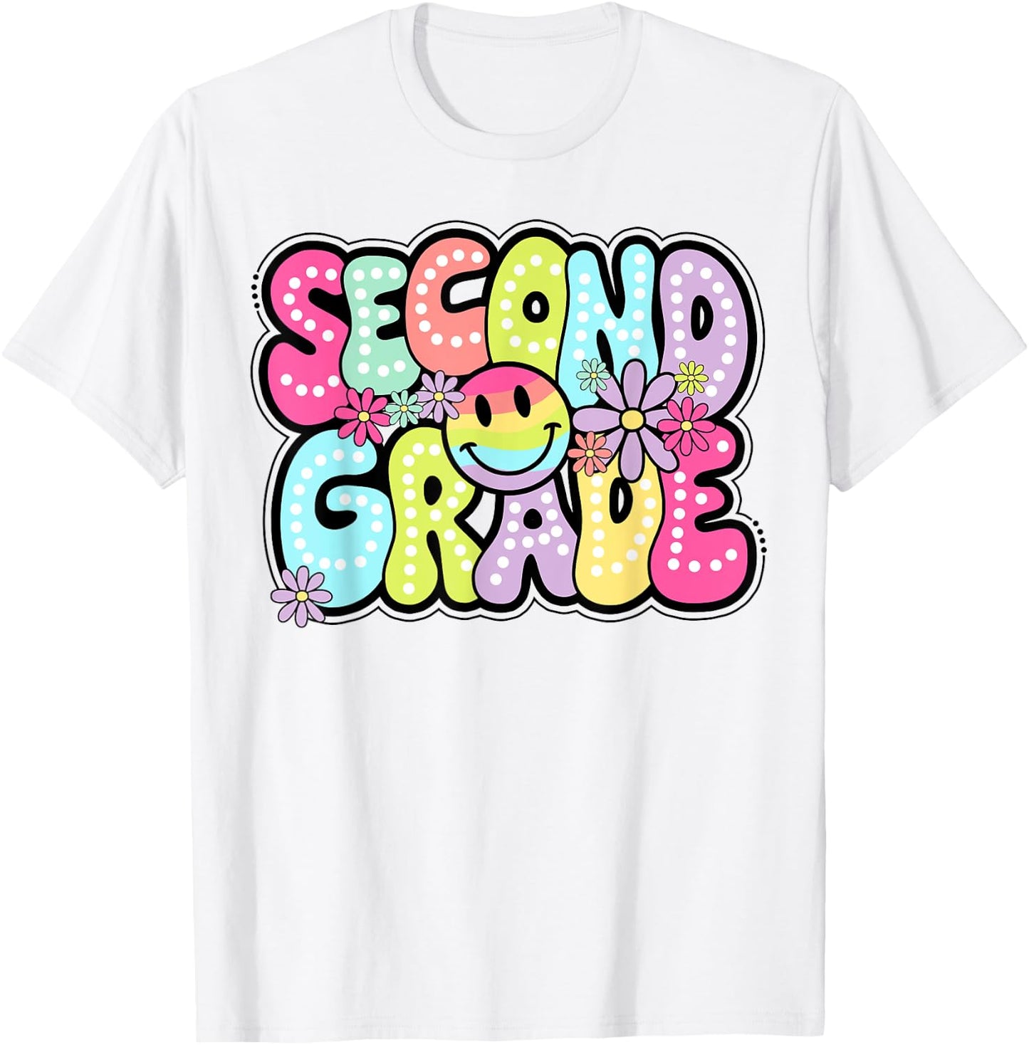 Second Grade Groovy Happy First Day Of School Bright Dots T-Shirt - T-Shirt | White