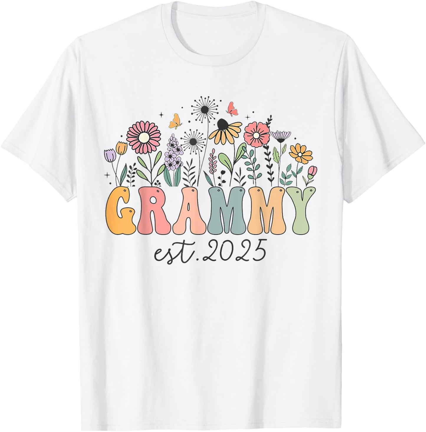 Grammy Est. 2025 Floral Groovy Retro Hippie Wildflower T-Shirt - T-Shirt | White