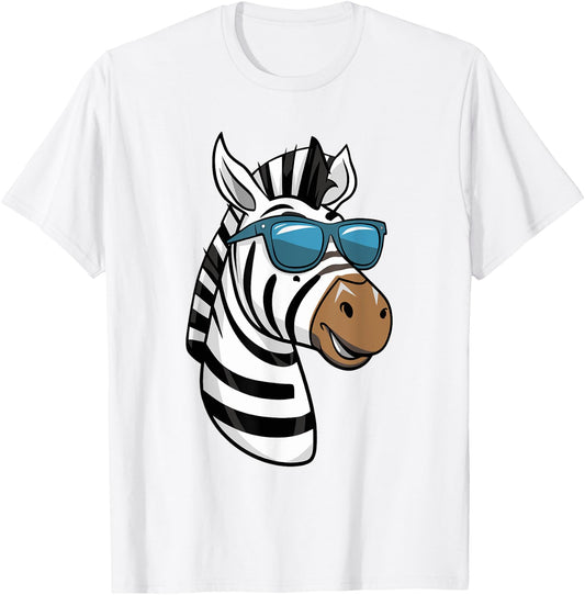 Funny Zebra with Sunglasses T-Shirt - T-Shirt | White