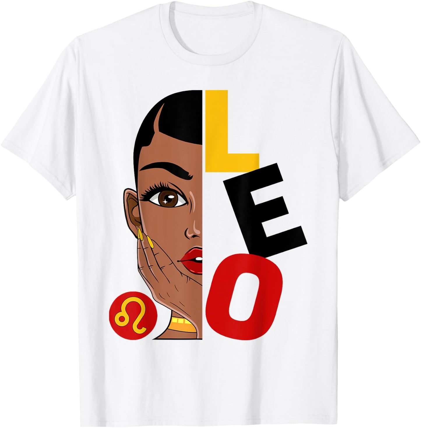 Leo Queen Short Hair Black Woman Girl Zodiac Sign T-Shirt - T-Shirt | White