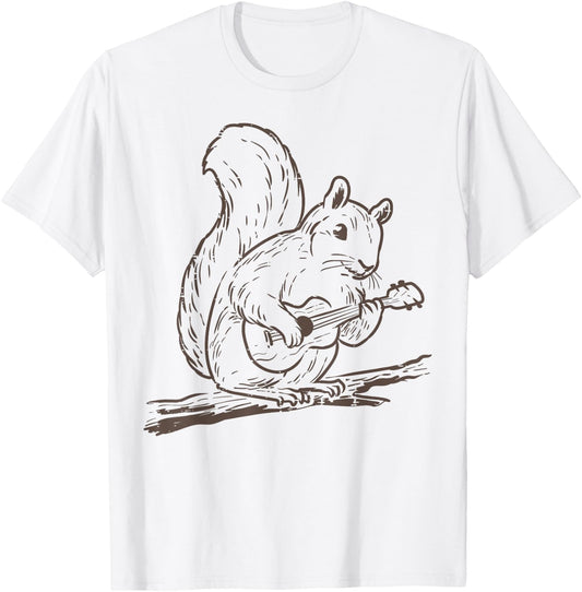 Squirrel Ukulele Guitar Chipmunk Cottagecore Men Women Kids T-Shirt - T-Shirt | White