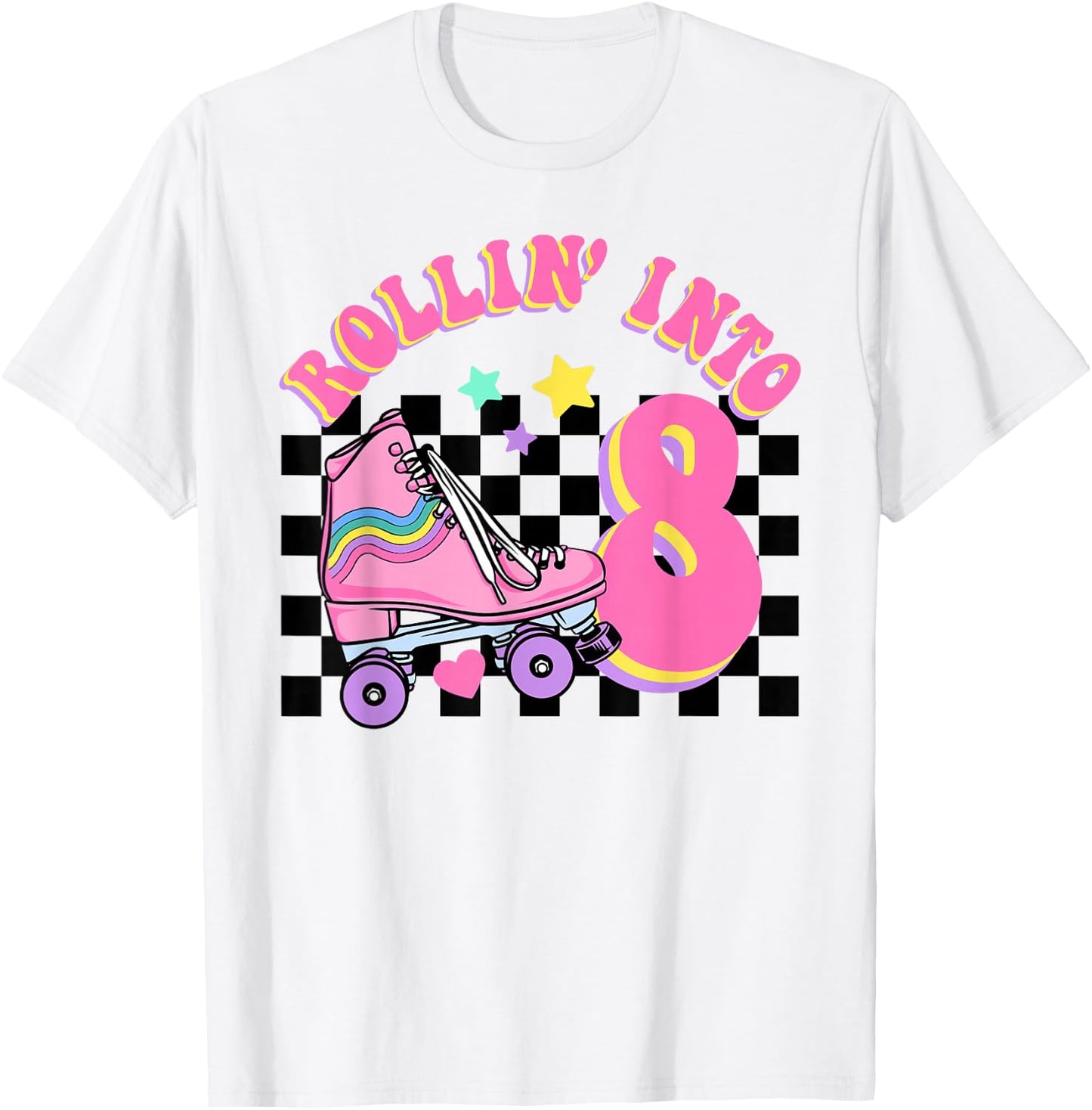 Rolling Into 8 Years Old Skater Groovy Birthday Girls Kids T-Shirt - T-Shirt | White