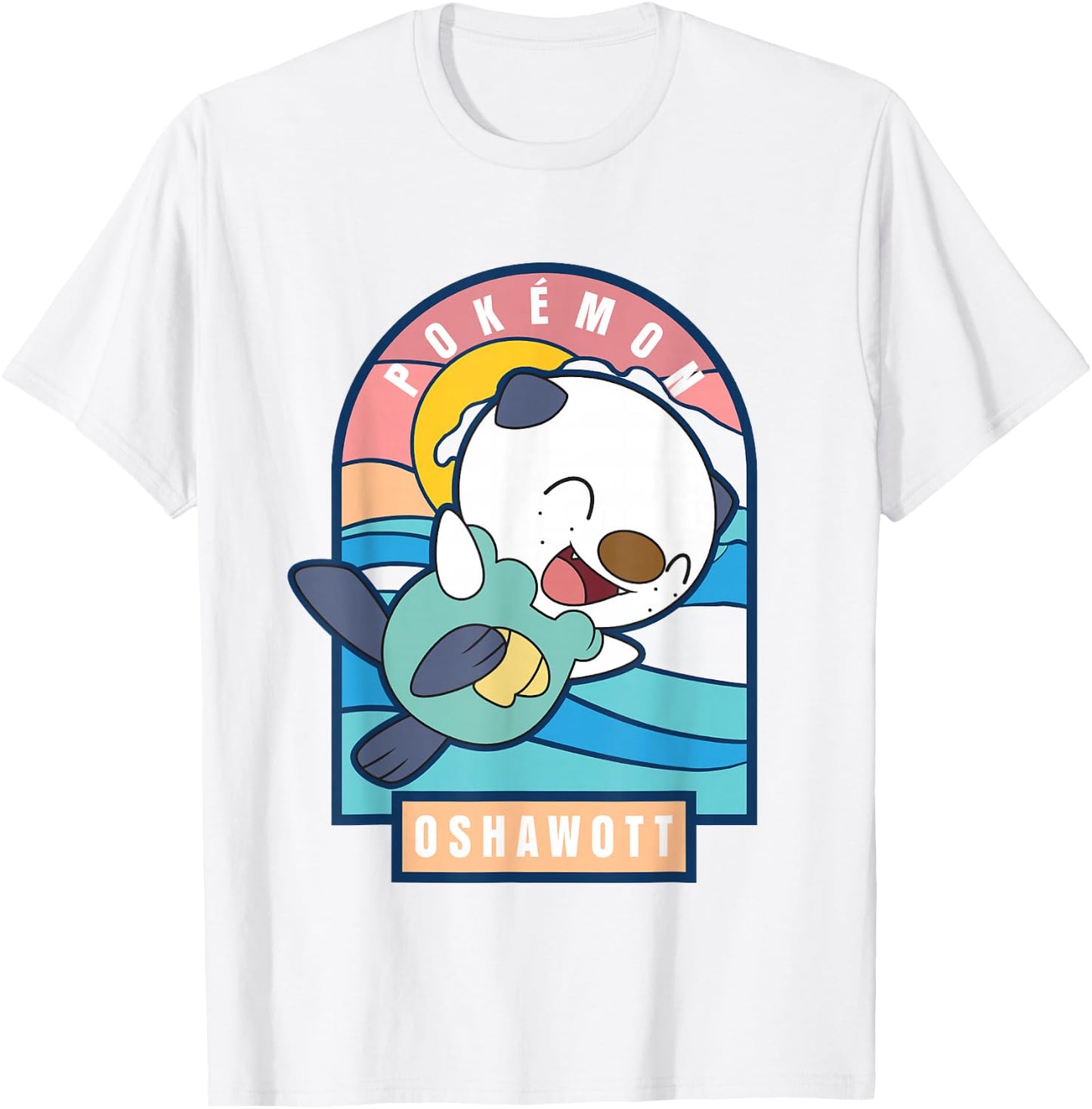 Pokémon Cute Happy Playful Oshawott Colorful Chest Poster T-Shirt - T-Shirt | White