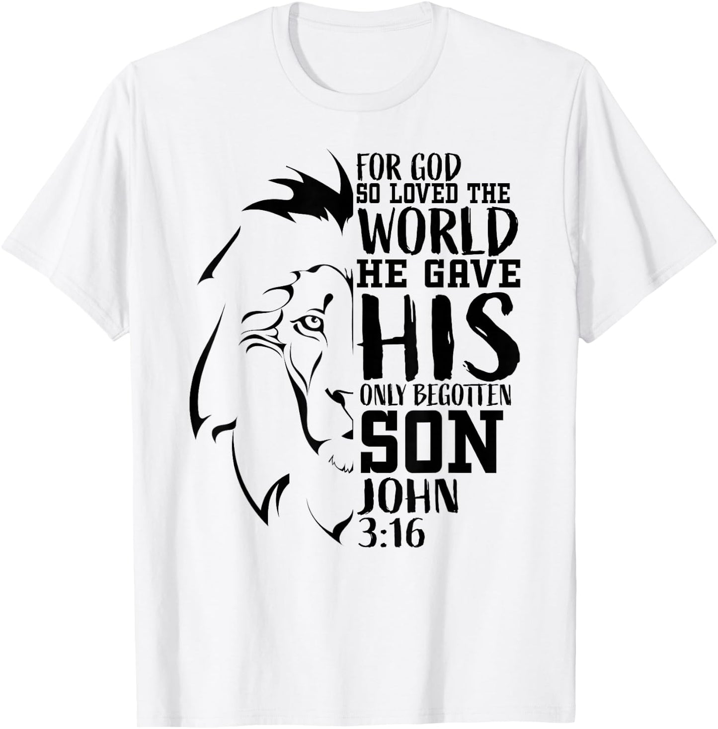 Christian Shirts Men Lion Bible Verse Shirt Gifts John 3:16 T-Shirt - T-Shirt | White