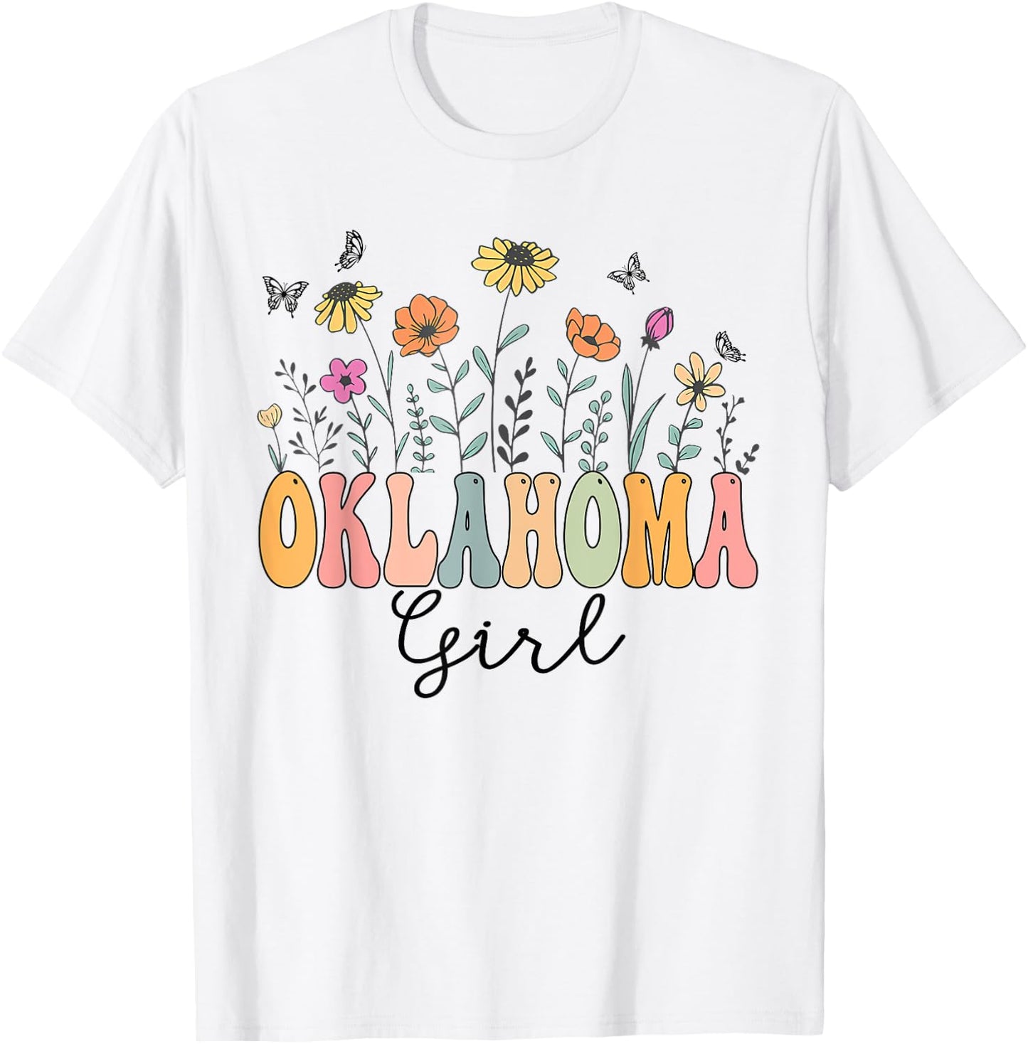 Oklahoma Girl Wildflower Groovy Oklahoma Lover T-Shirt - T-Shirt | White