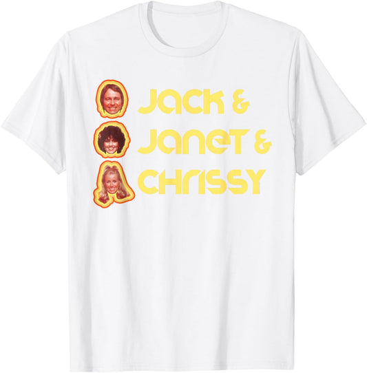Jack & Janet & Chrissy Three's Company Roommate Faces Retro T-Shirt - T-Shirt | White
