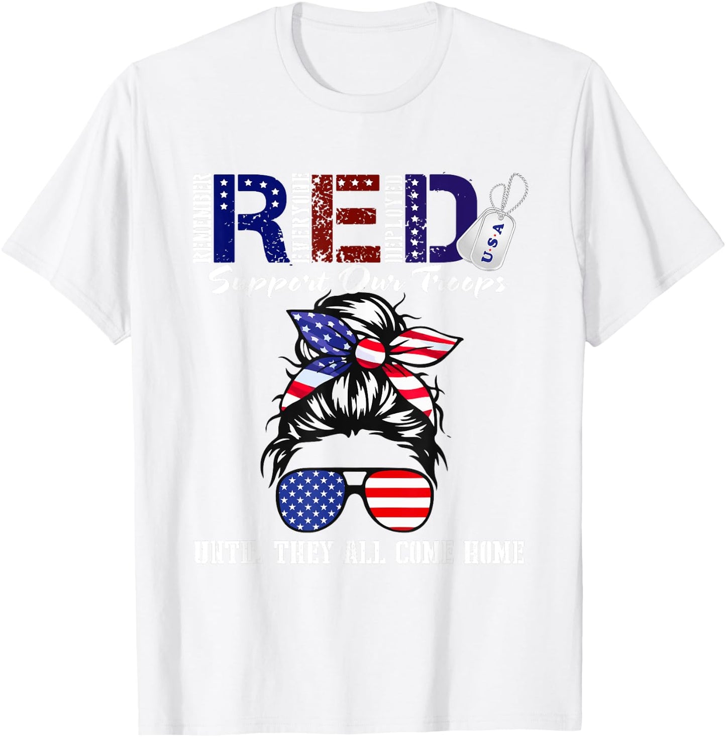 On Friday We Wear Red Military Support Troops Red US Flag T-Shirt - T-Shirt | White