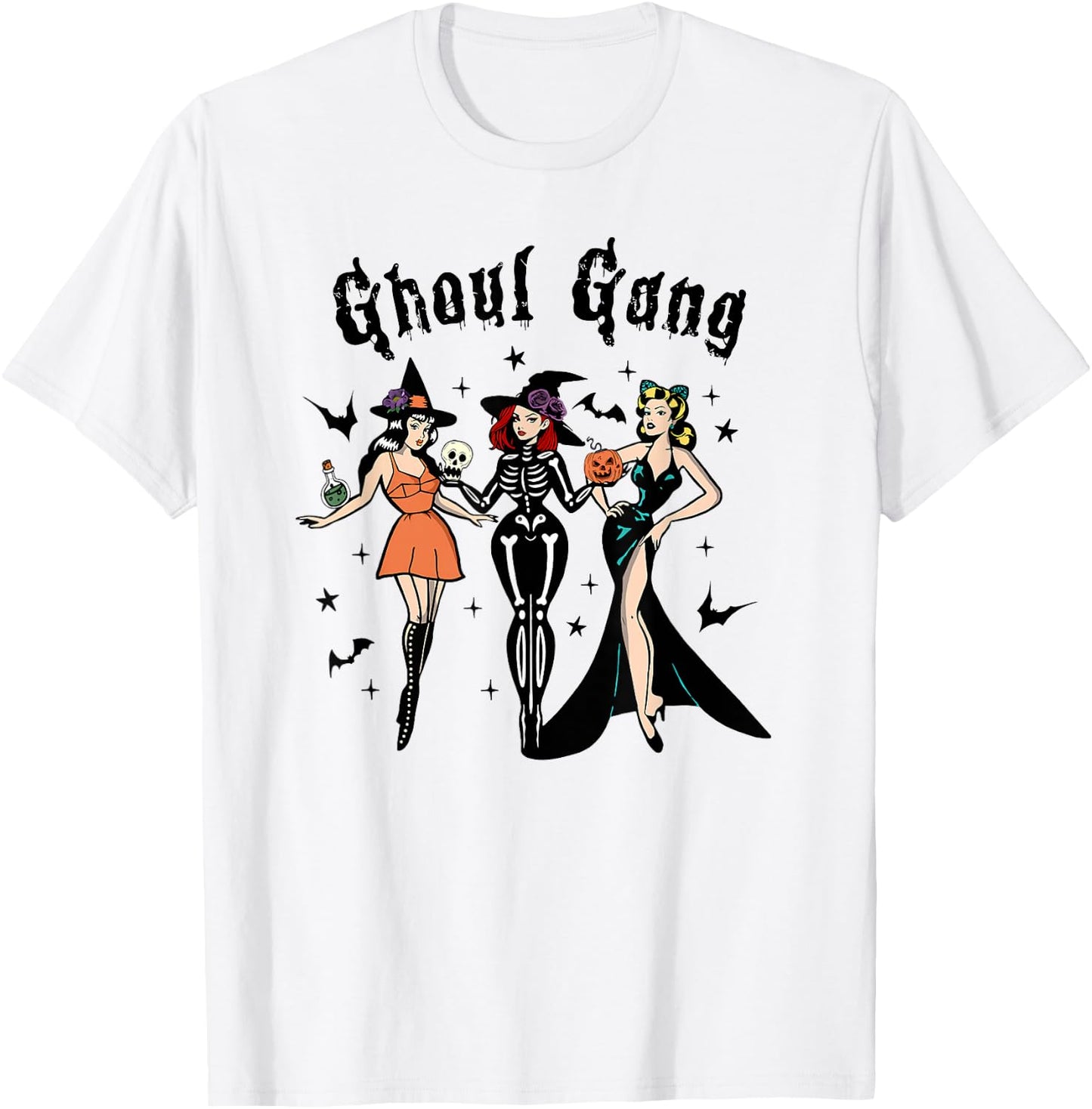Ghoul Gang Retro Pin Up Halloween Witches Party Men Women Kids T-Shirt - T-Shirt | White