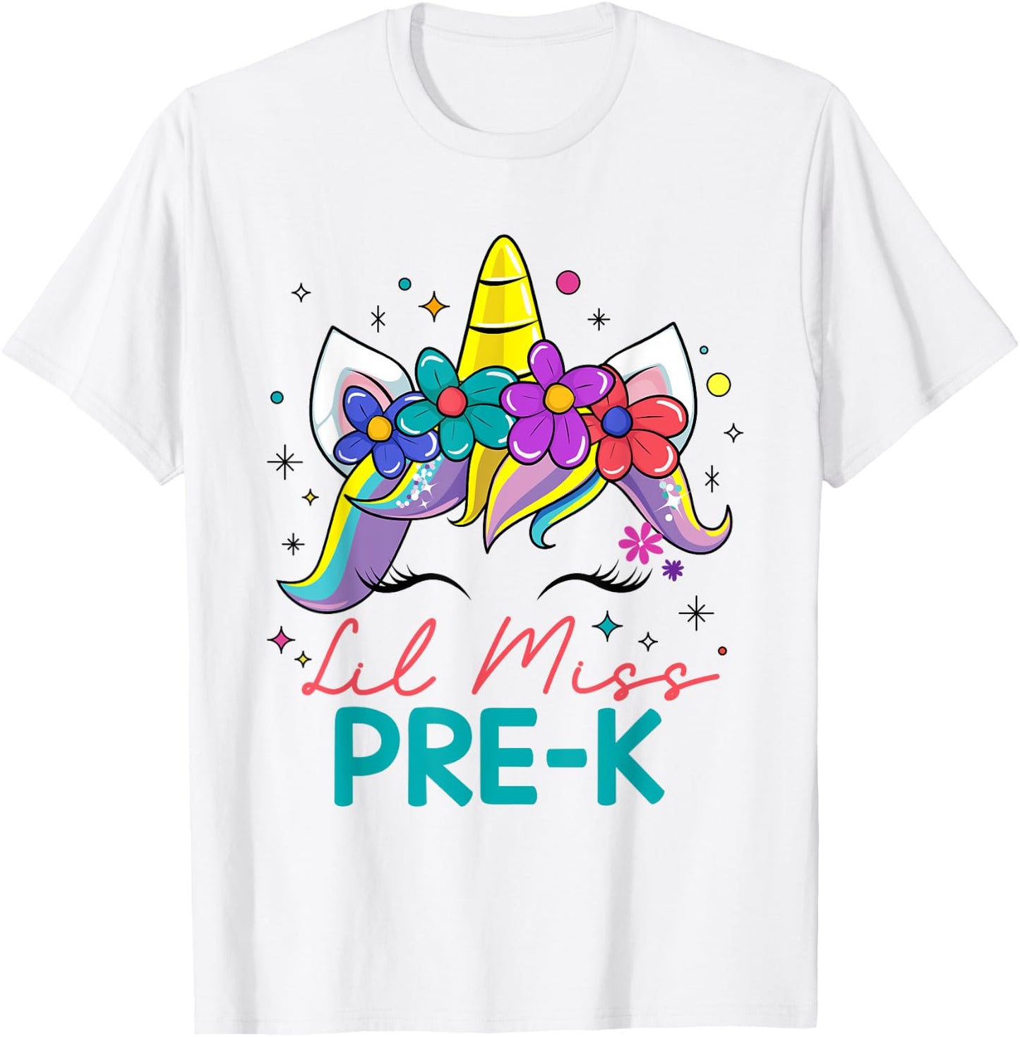 Lil Miss Pre-K Unicorn First Day Of Pre K Preschool Girls T-Shirt - T-Shirt | White