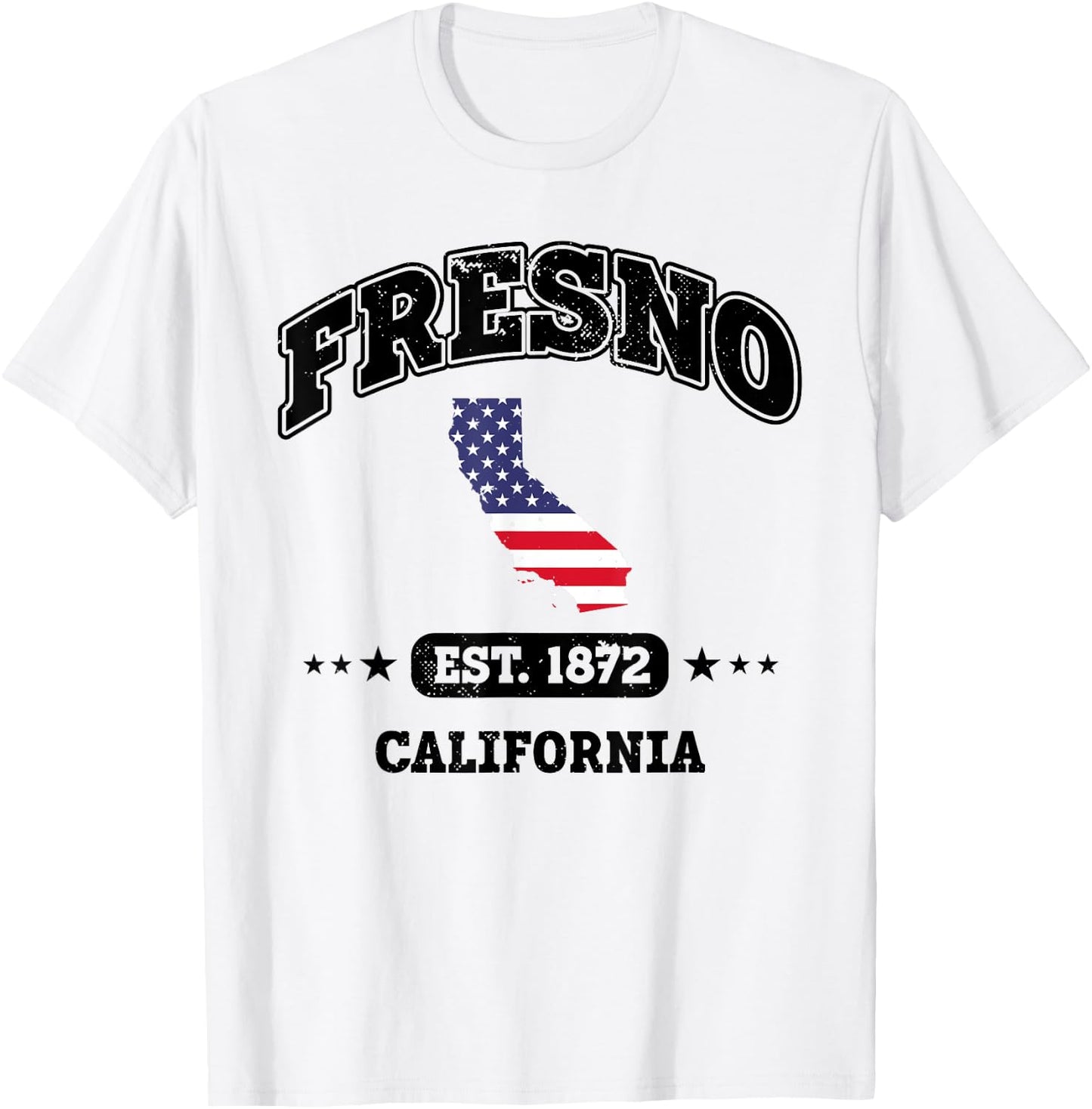 Fresno California CA Throwback USA Flag T-Shirt - T-Shirt | White