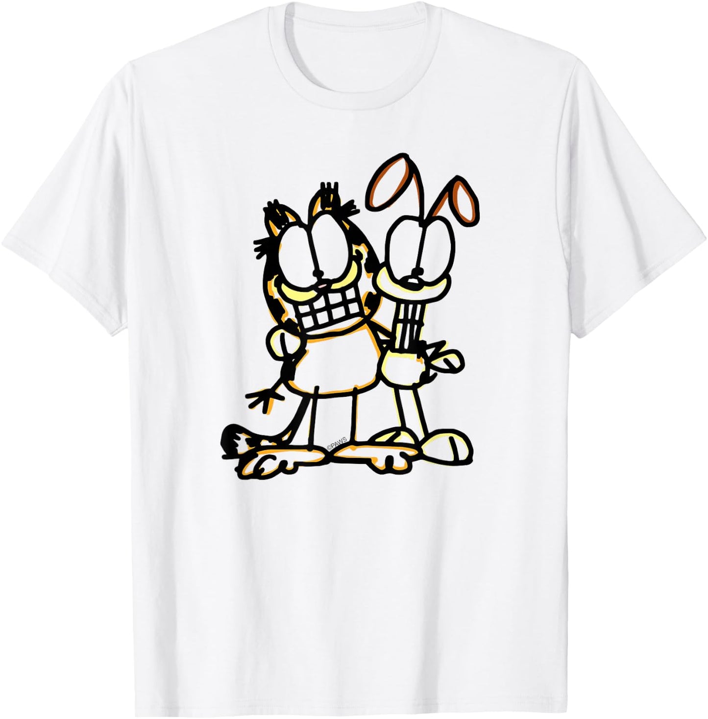 Garfield Sketch Garfiled and Odie Cartoon Cat and Dog T-Shirt - T-Shirt | White