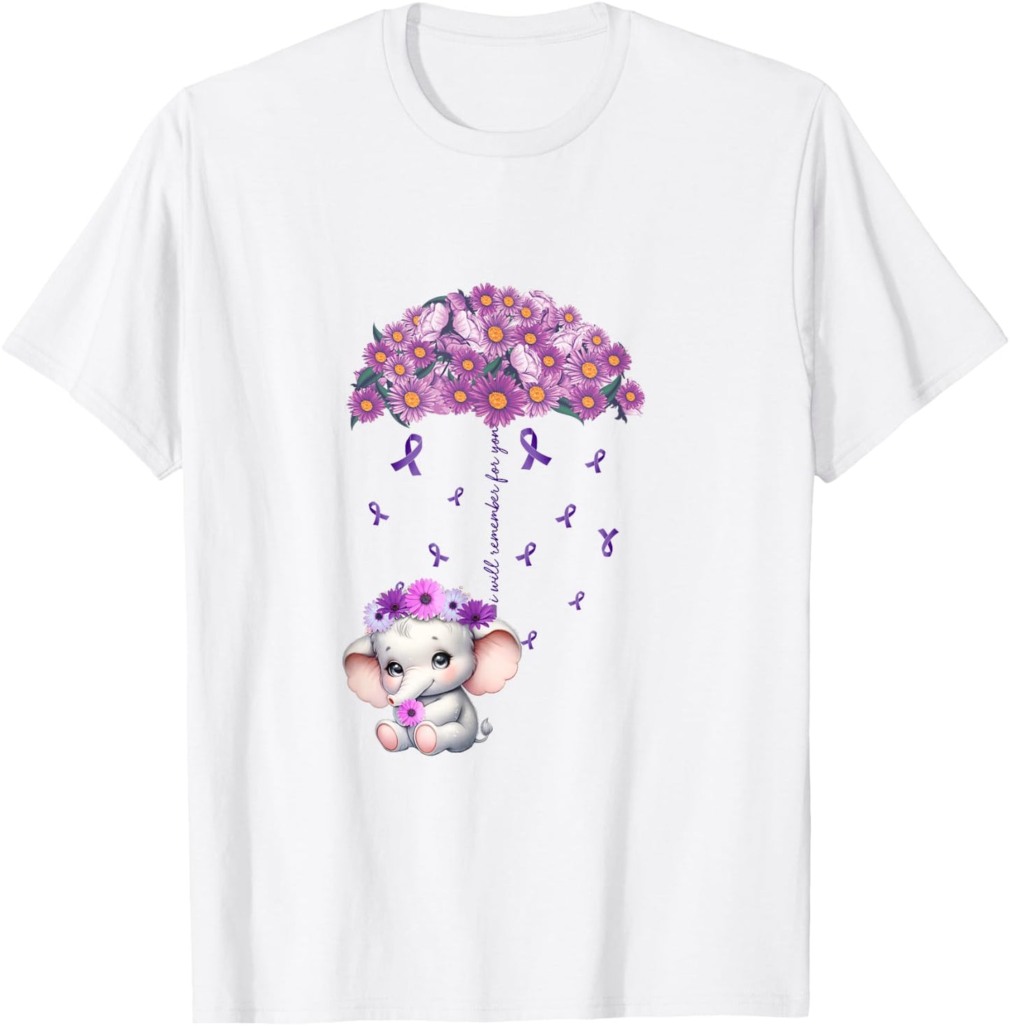 Cute Purple Elephant Alzheimer's Awareness I will Remember T-Shirt - T-Shirt | White