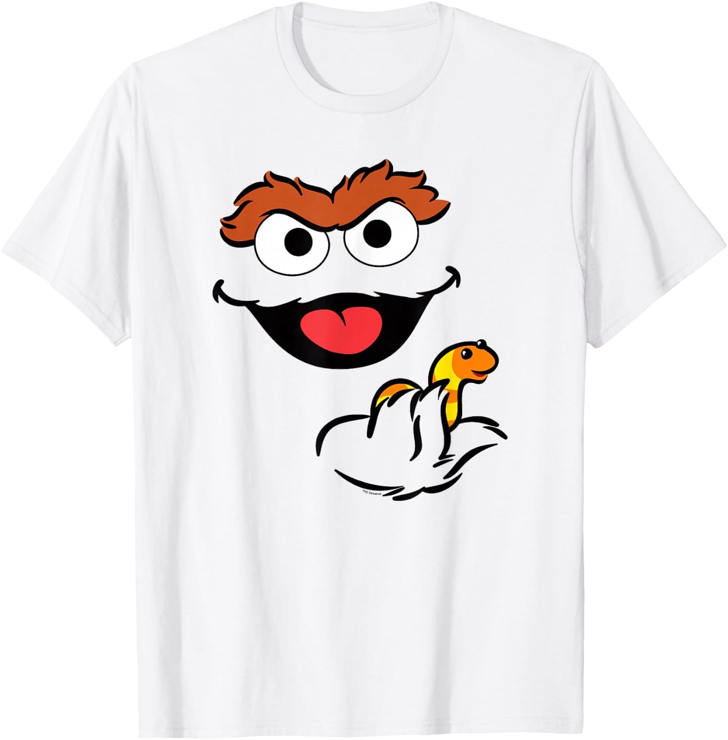 Sesame Street Oscar The Grouch Holding Slimey T-Shirt - T-Shirt | White