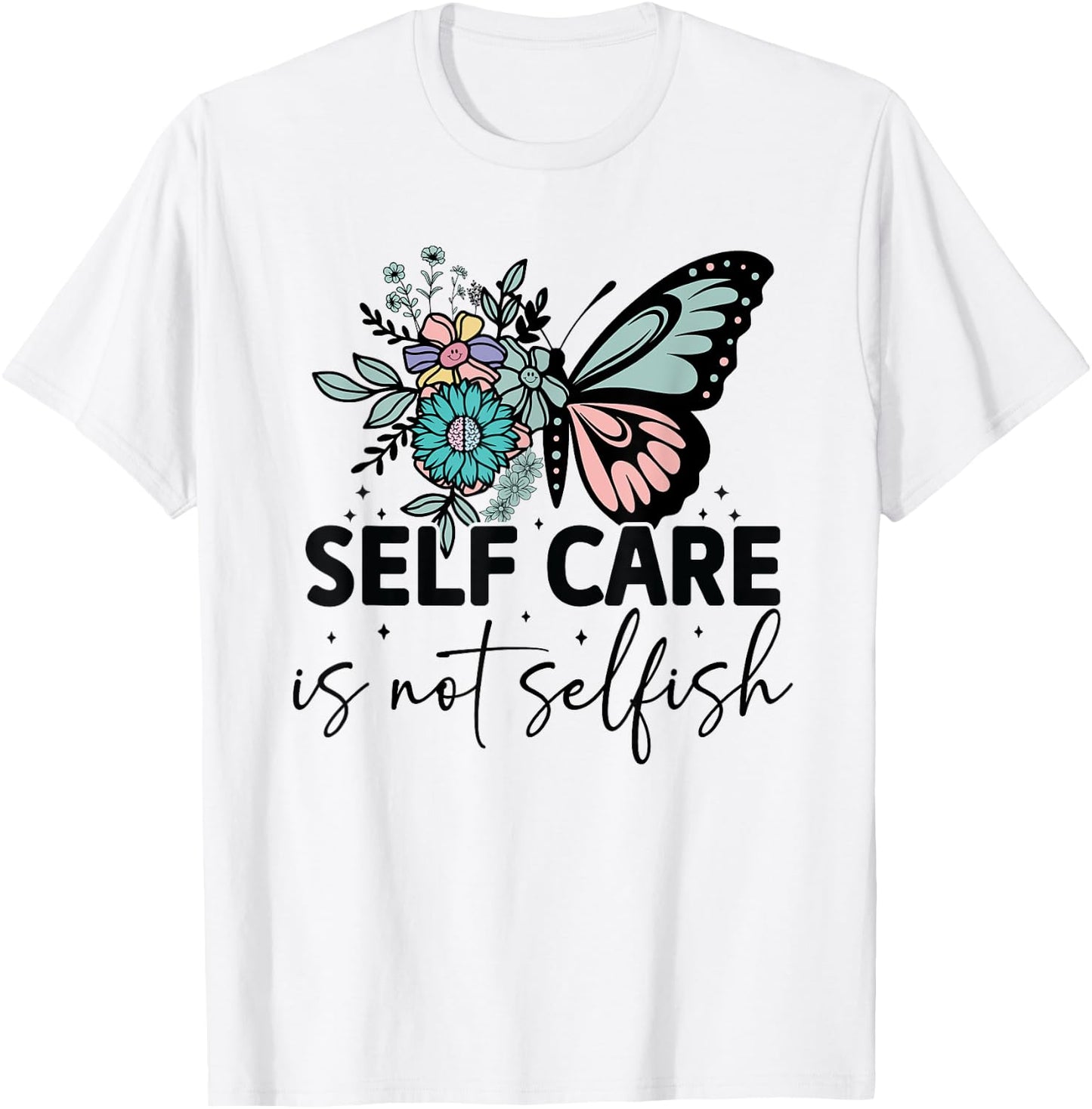 Groovy Self-Care Is Not Selfish Vintage Hippie T-Shirt - T-Shirt | White
