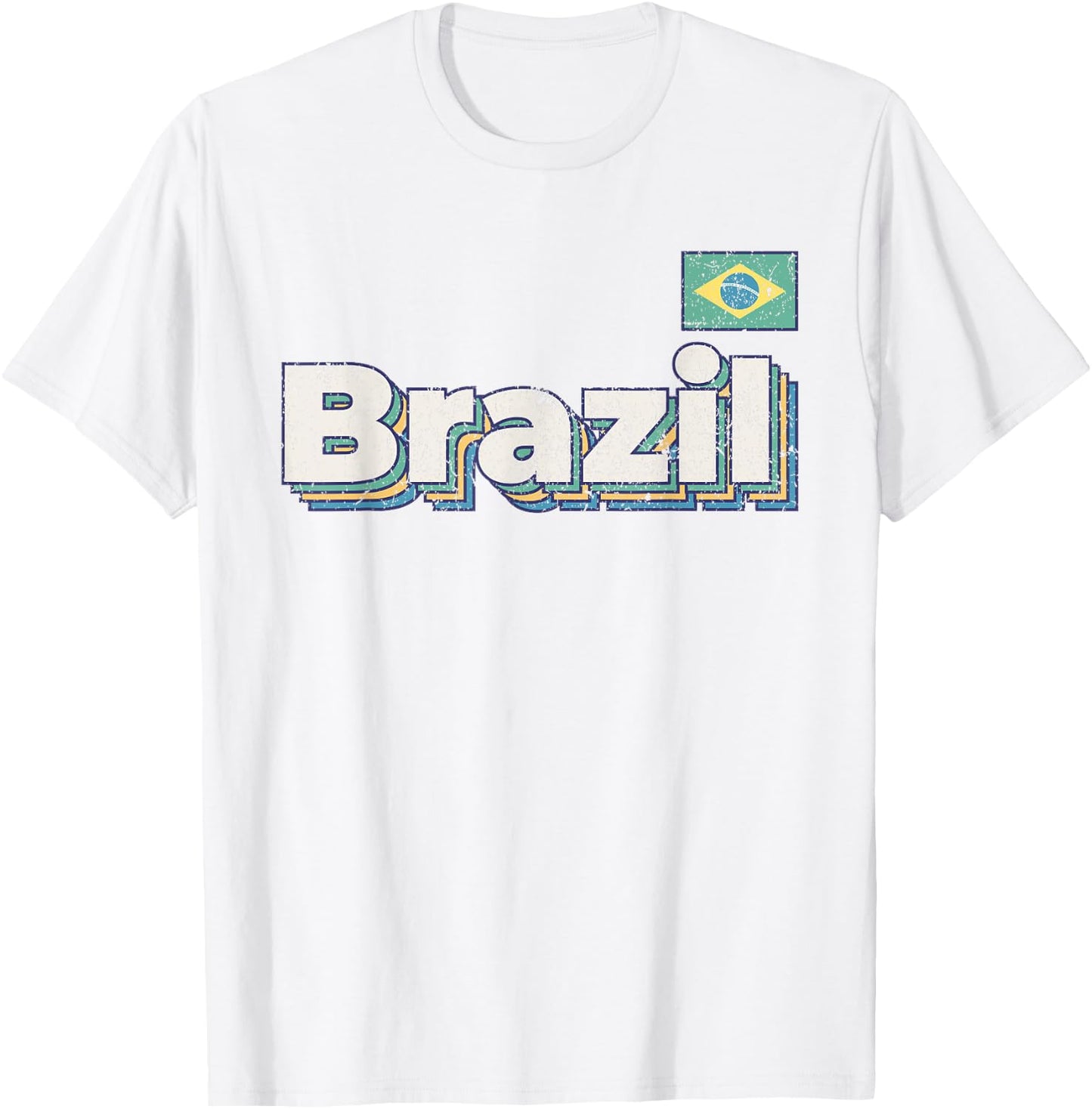Vintage Retro Faded Brazil Flag Brasil Brazilian Pride T-Shirt - T-Shirt | White