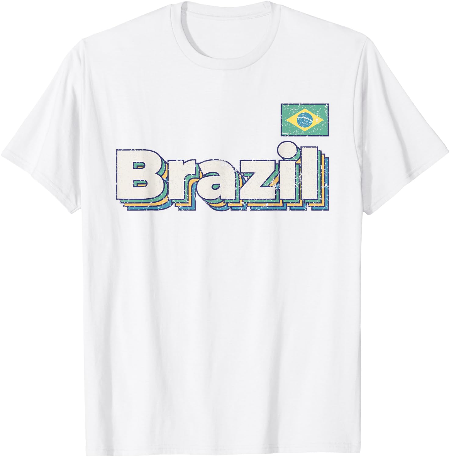 Vintage Retro Faded Brazil Flag Brasil Brazilian Pride T-Shirt - T-Shirt | White