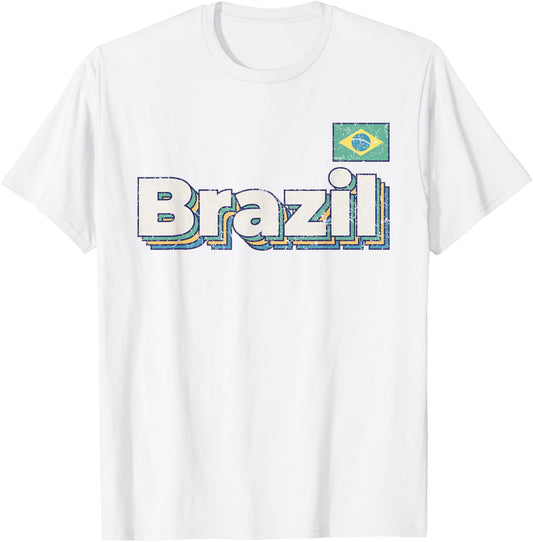 Vintage Retro Faded Brazil Flag Brasil Brazilian Pride T-Shirt - T-Shirt | White