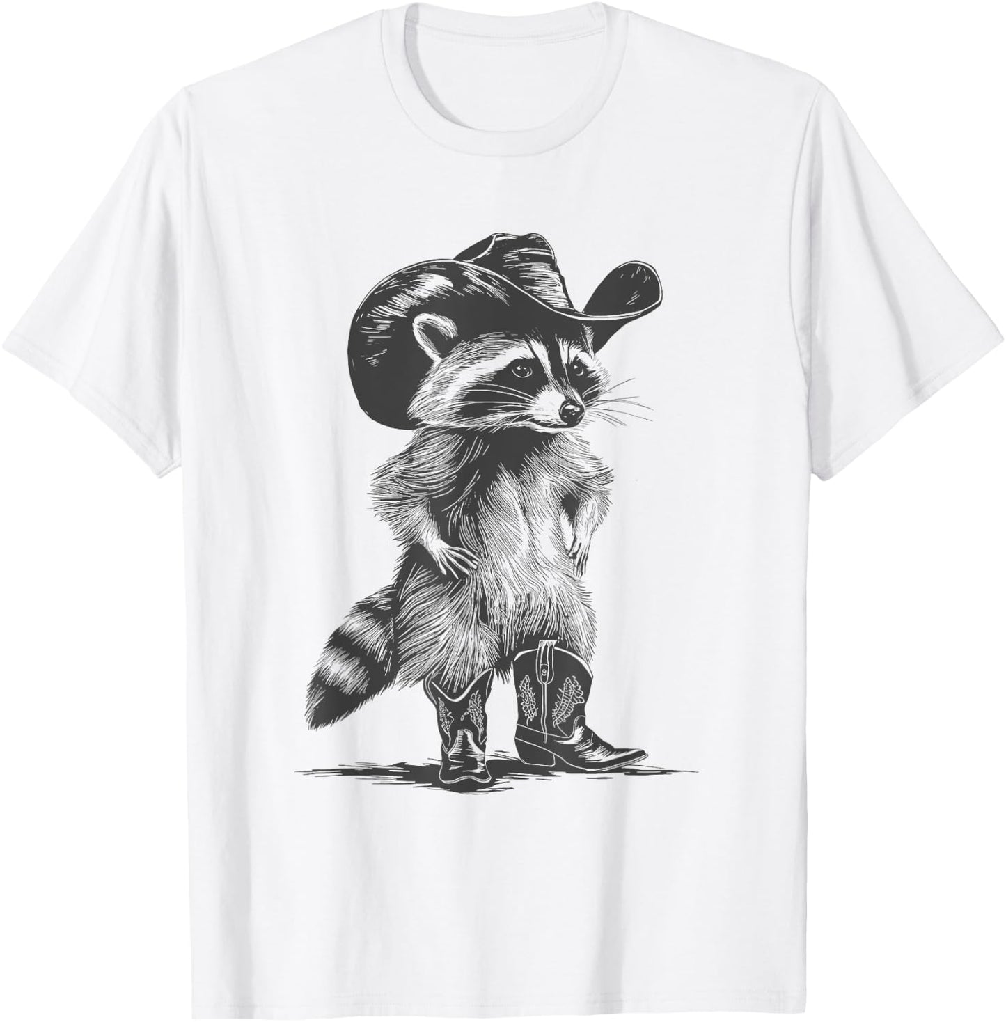 Racoon Cowboy Funny Racoon Graphic Meme Men Women T-Shirt - T-Shirt | White