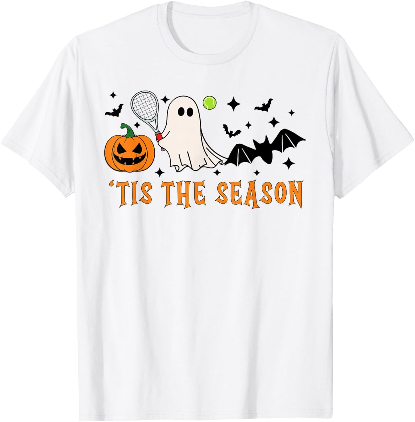 Tis The Season Tennis Halloween Spooky Ghost Pumpkin T-Shirt - T-Shirt | White