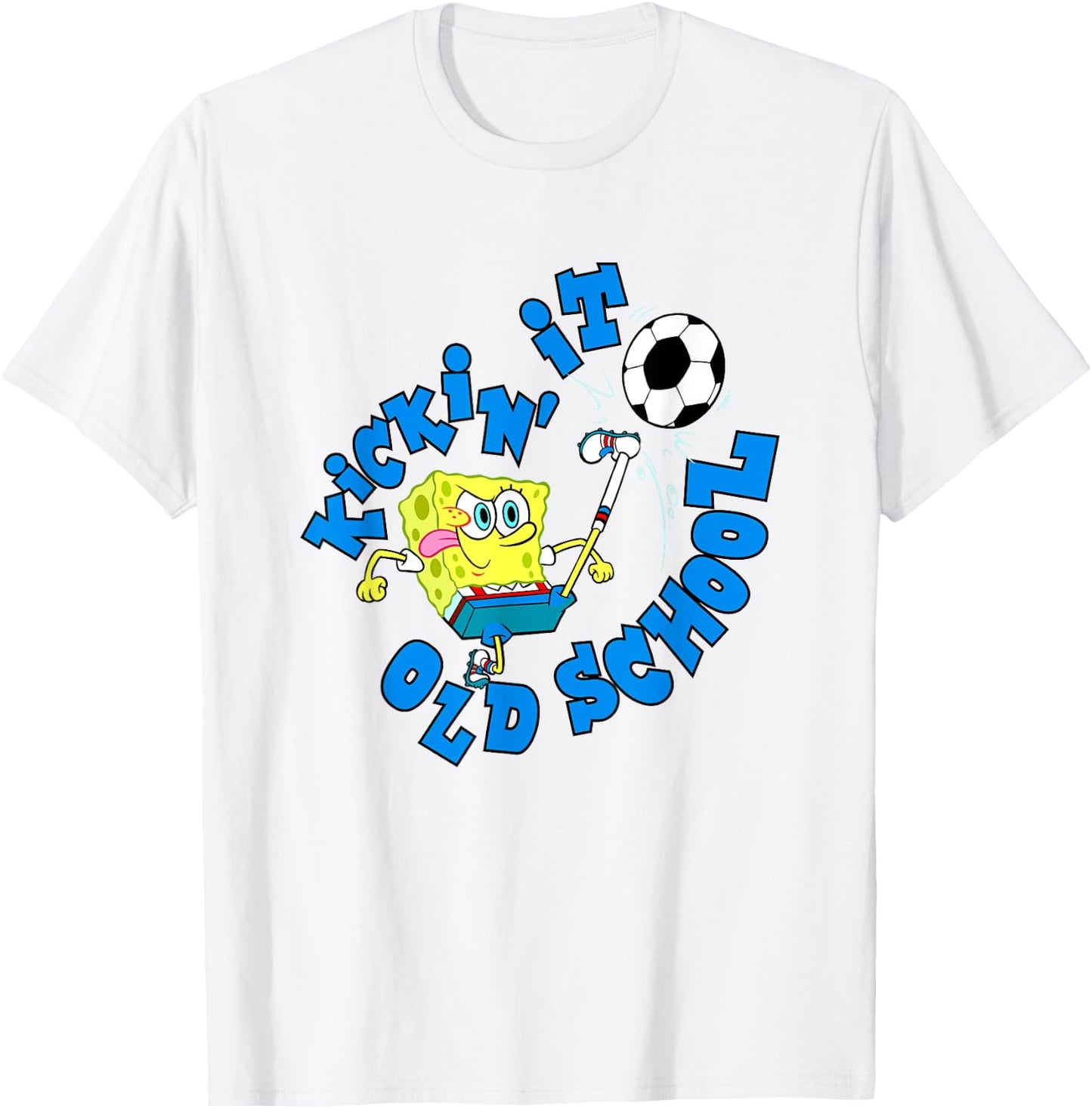 SpongeBob SquarePants Kickin' It Old School Playing Soccer T-Shirt - T-Shirt | White