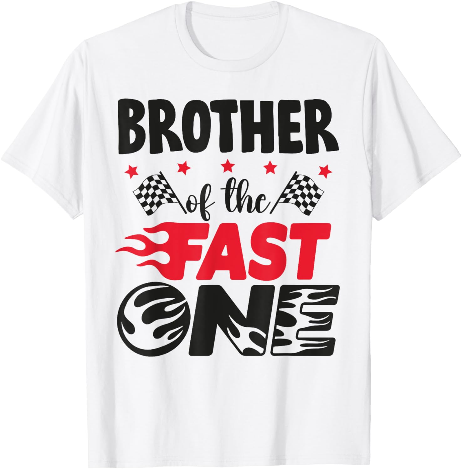 Brother of The Fast One Car Racing Bro 1st Birthday Boy T-Shirt - T-Shirt | White