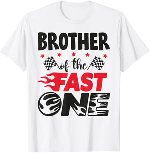 Brother of The Fast One Car Racing Bro 1st Birthday Boy T-Shirt - T-Shirt | White