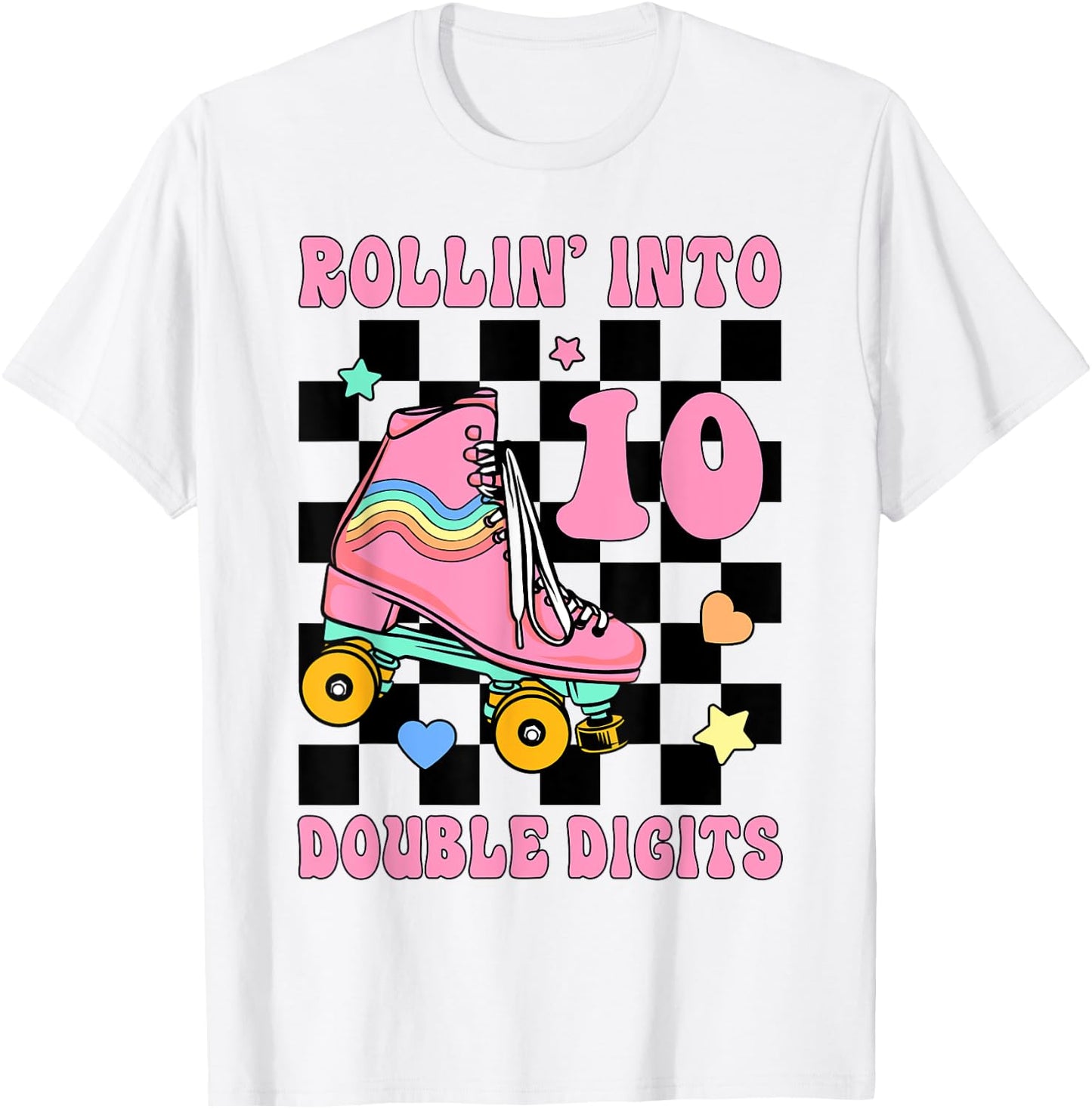 Rolling Into 10 Roller Skating Double Digits 10th Birthday T-Shirt - T-Shirt | White