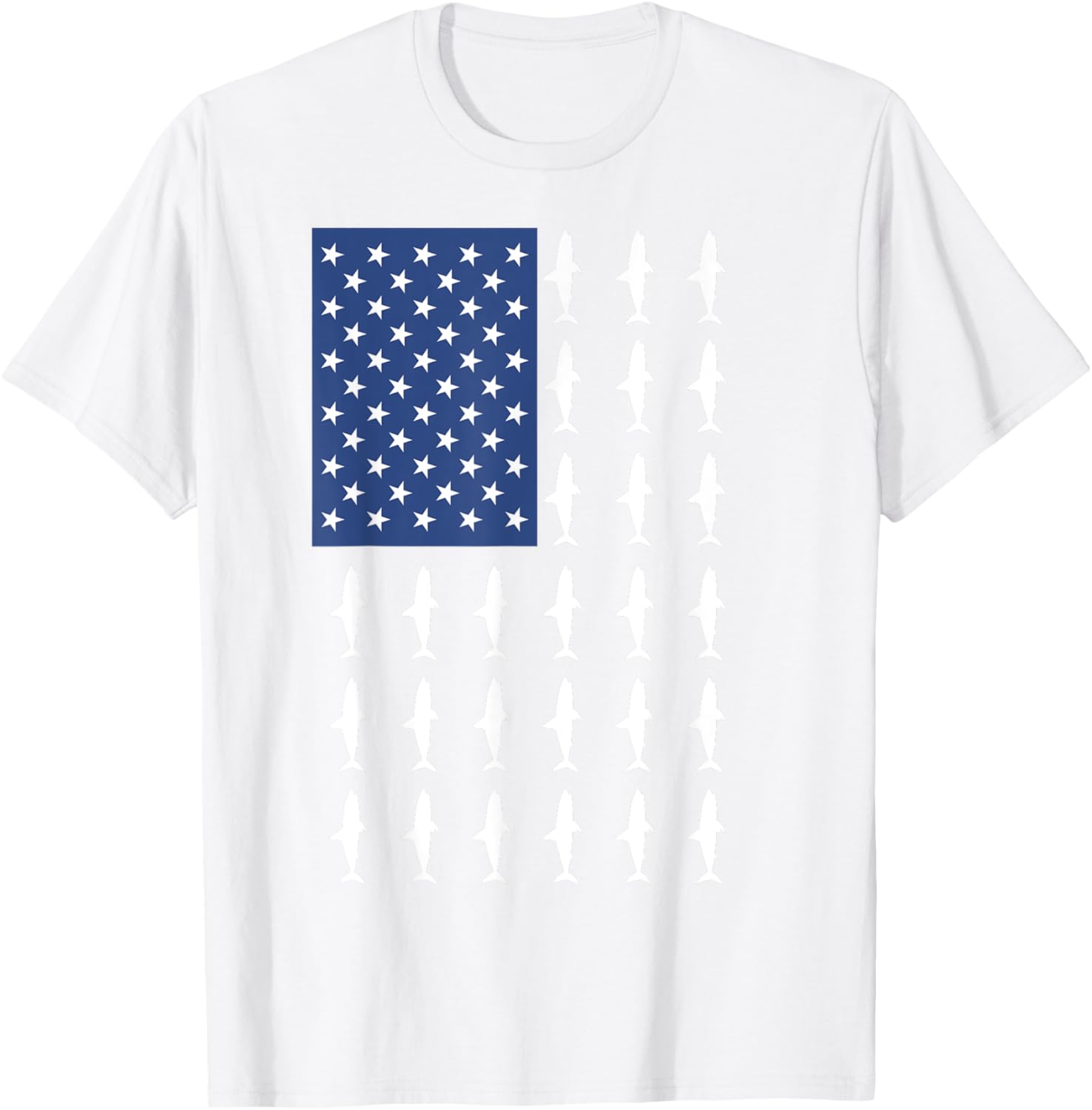 4th of July Shark Shirt - American Flag Shark for Kids T-Shirt - T-Shirt | White