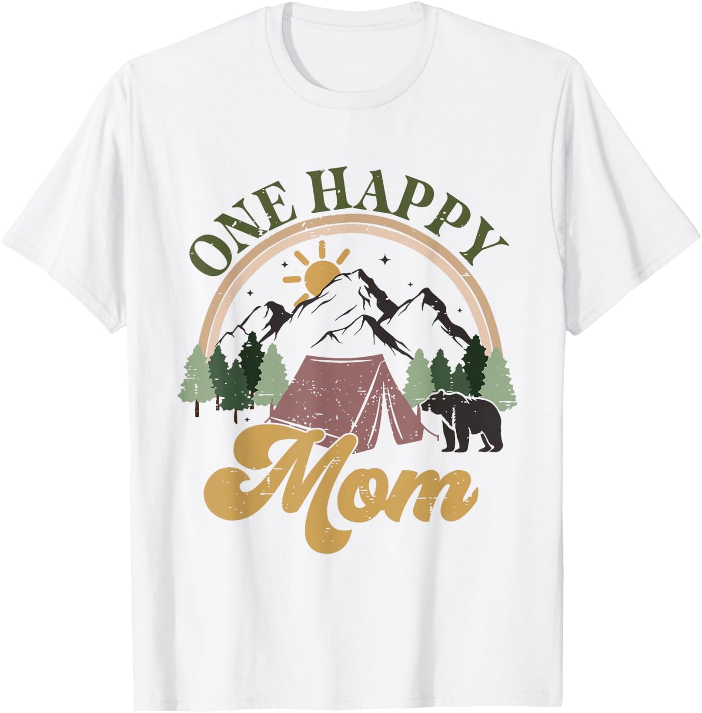 Cute One Happy Camper Birthday Decorations One Happy Mom T-Shirt - T-Shirt | White