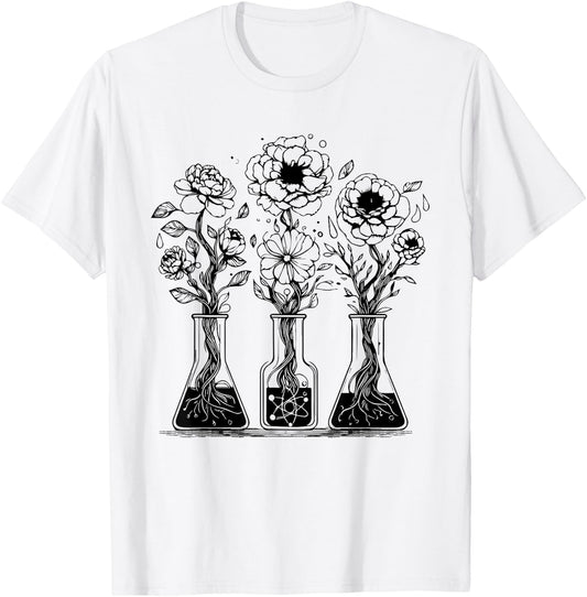 Retro Laboratory Floral Beakers Vintage Chemistry Scientist T-Shirt - T-Shirt | White