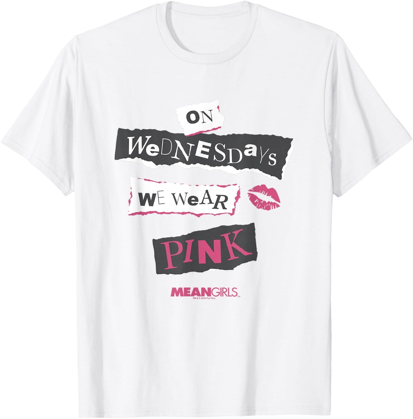 Mean Girls On Wednesdays We Wear Pink Big Chest Text Logo T-Shirt - T-Shirt | White
