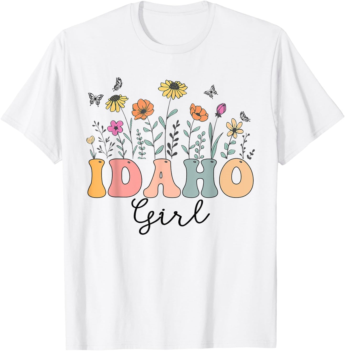 Idaho Girl Wildflower Groovy Idaho Lover T-Shirt - T-Shirt | White