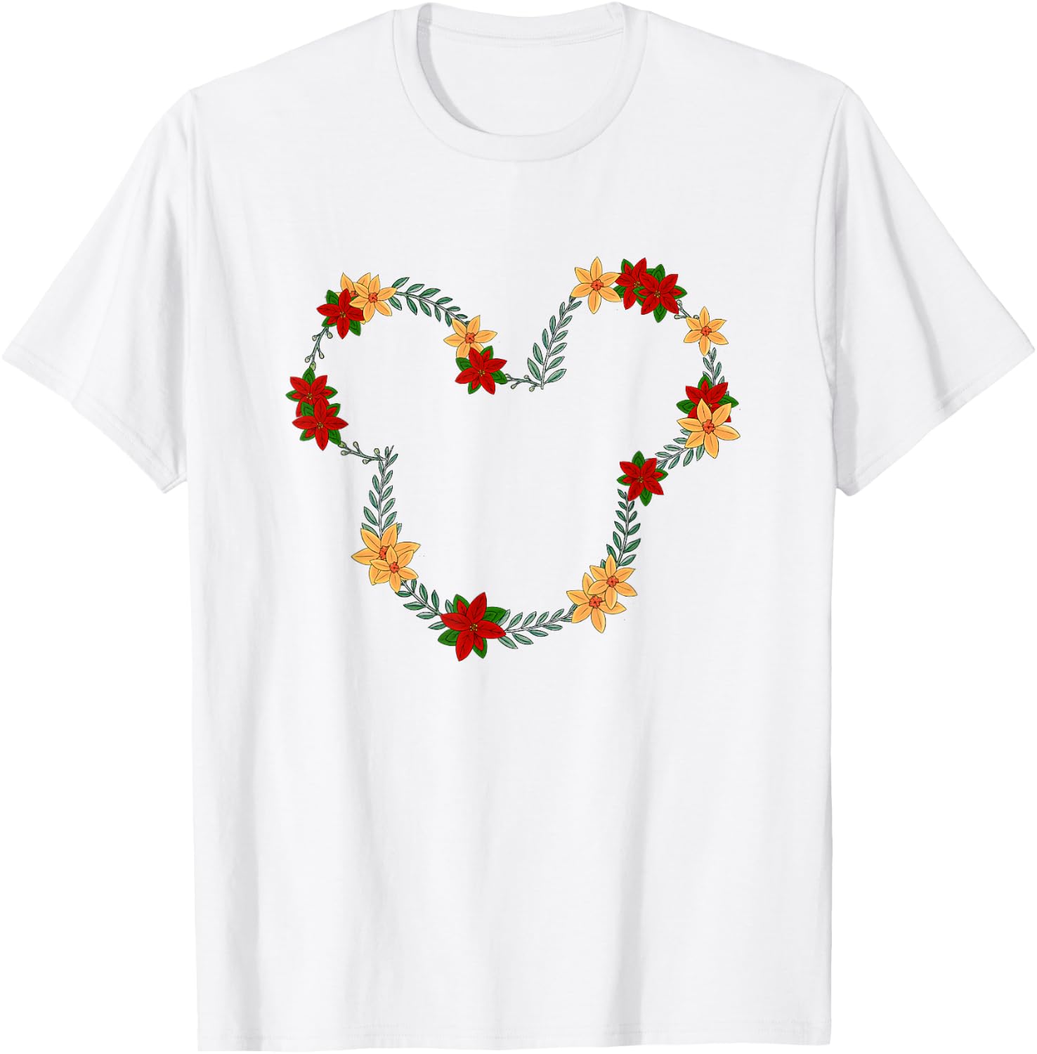 Disney Mickey And Friends December Birth Flower Wreath T-Shirt - T-Shirt | White