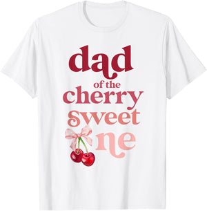 Dad of the Cherry Sweet One Coquette First Birthday 1st T-Shirt - T-Shirt | White